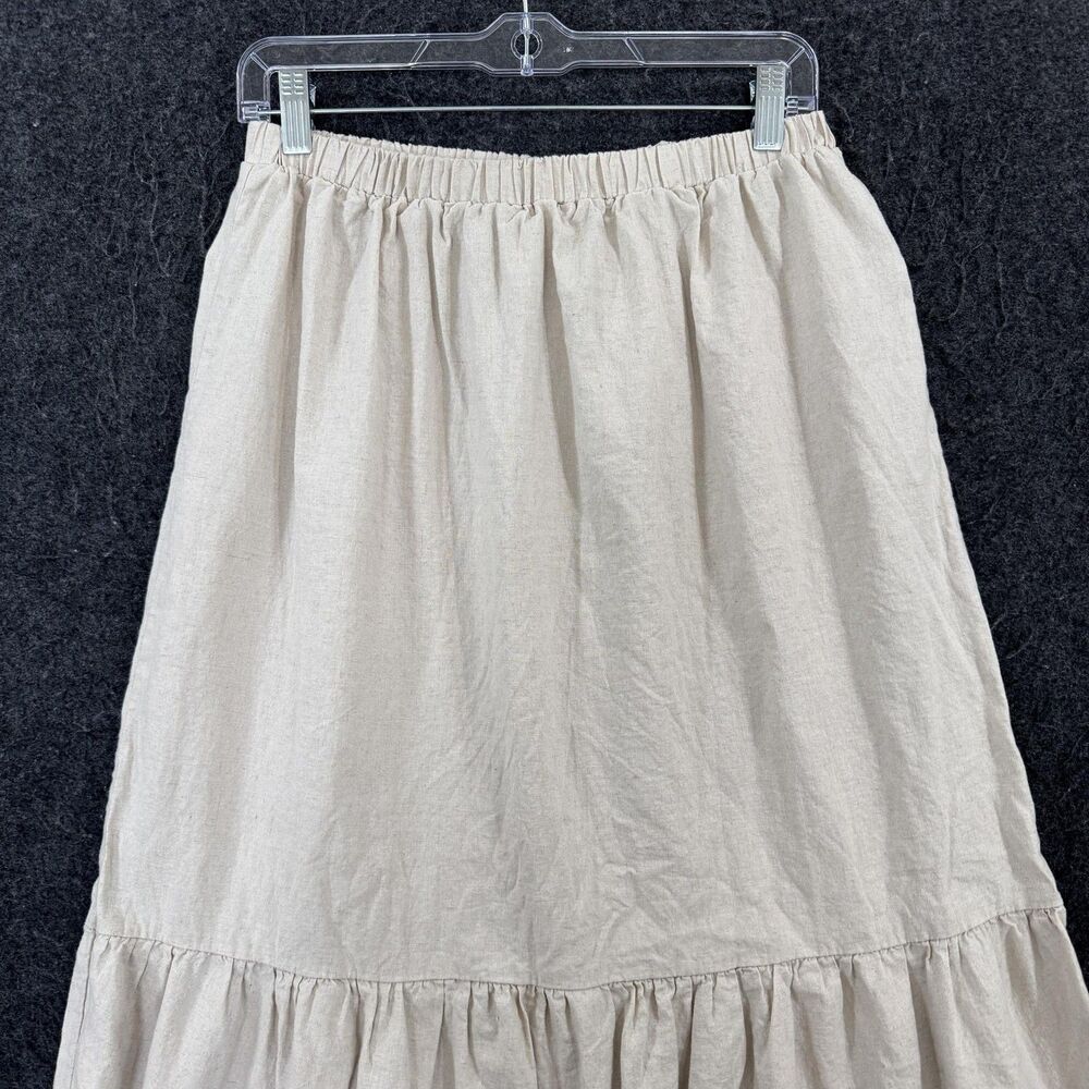 Saks Fifth Avenue Skirt Women's Small Beige Linen Cotton Tiered Maxi Boho - Picture 2 of 7